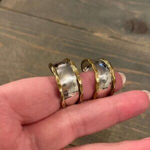 Vintage Laton Sterling Silver & Brass Chunky Hoop Earrings